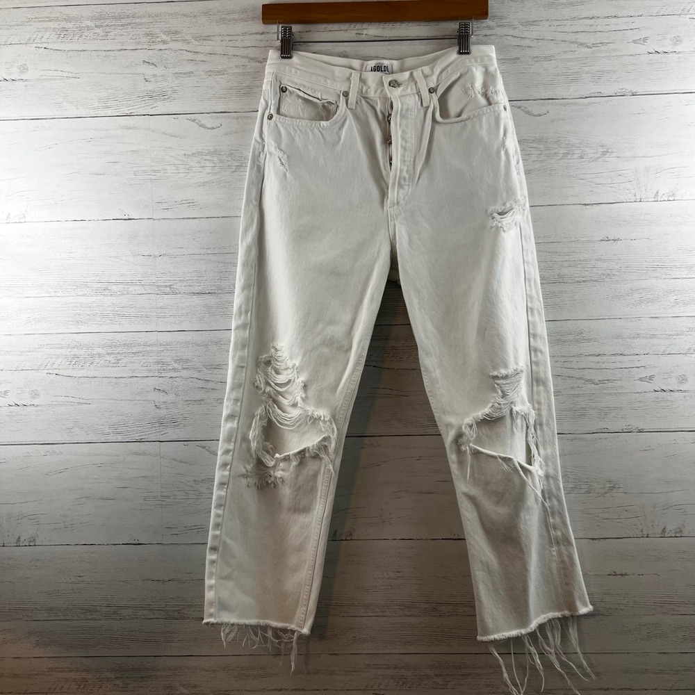 Agolde White Distressed Wide Leg Cropped Pants Size 27